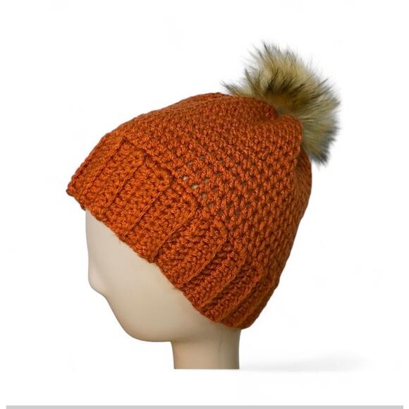 Beanie Hat Adult Orange Brim Boho Slouchy Knitted Winter Ski Handmade - Picture 7 of 7